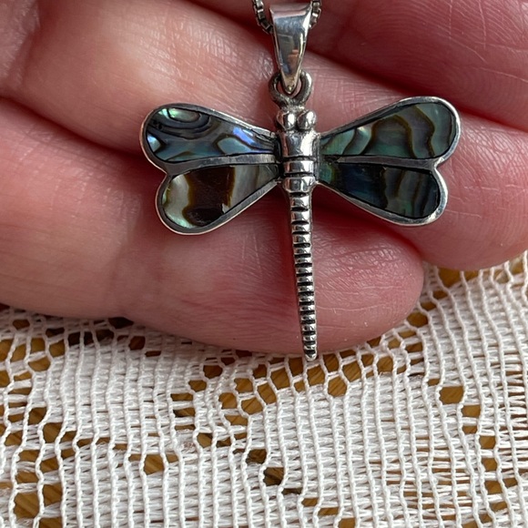 Abolone 925 dragonfly necklace, vintage - Picture 8 of 10